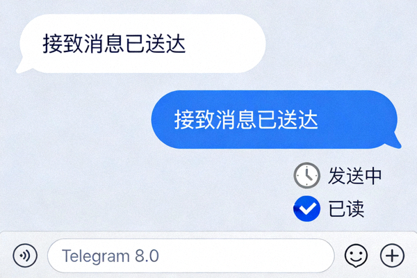 Telegram 8.0 聊天视图截图，展示改进的消息气泡间距和更清晰的发送状态