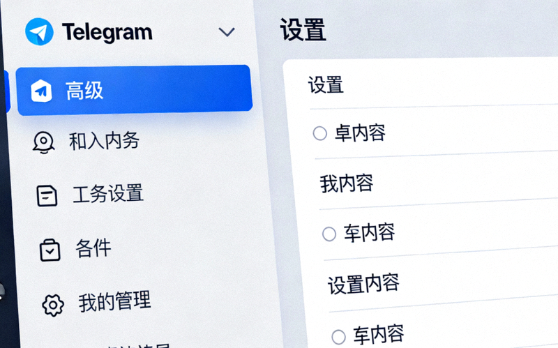 Telegram设置界面截图，左侧边栏的‘高级’选项被高亮显示
