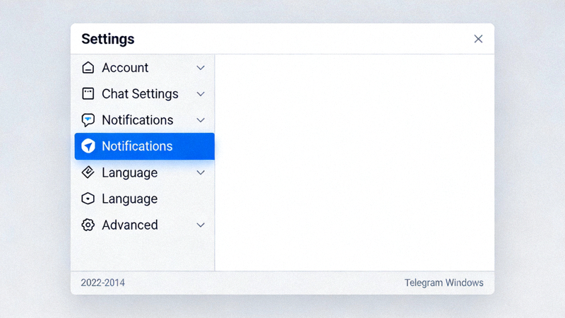 Telegram Windows版设置页面截图，左侧选项列表中的‘Language’语言选项被高亮显示