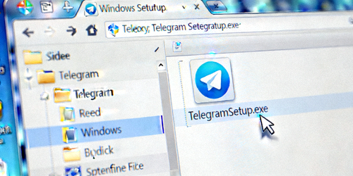 Windows系统文件资源管理器窗口，用户双击运行Telegram安装程序的可执行文件